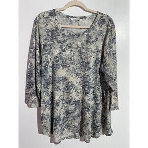 Rose & Olive Knit Top 2X Abstract Artsy Button Back Boho Relaxed Stretch